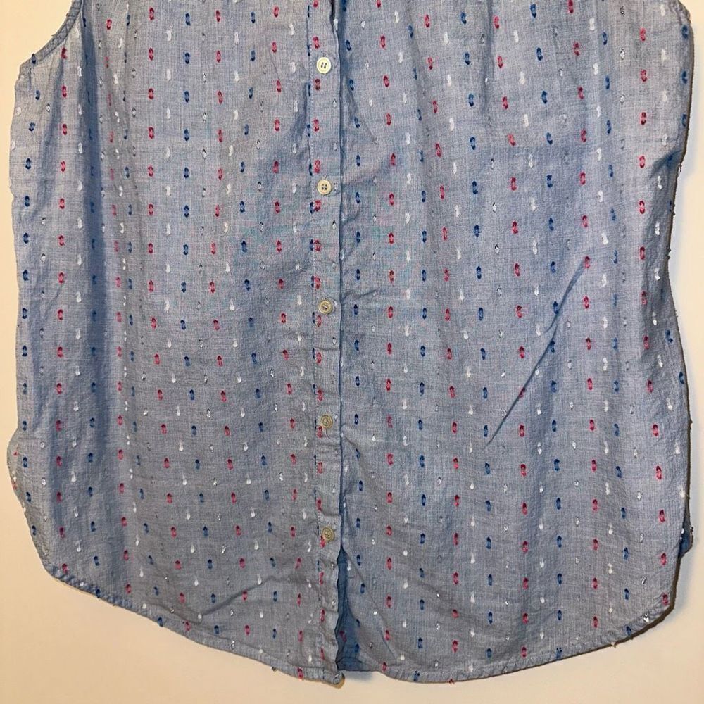 LOFT Women’s Button Up Light Blue with Colorful Embroidered Dots Size Large - Picture 2 of 8